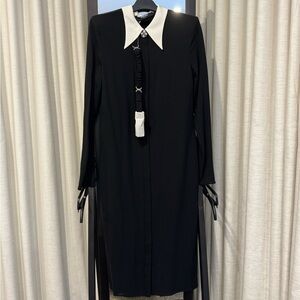 VERSACE CONTRAST-COLLAR SABLÉ MIDI SHIRT DRESS - Size 40 -‎ NWT